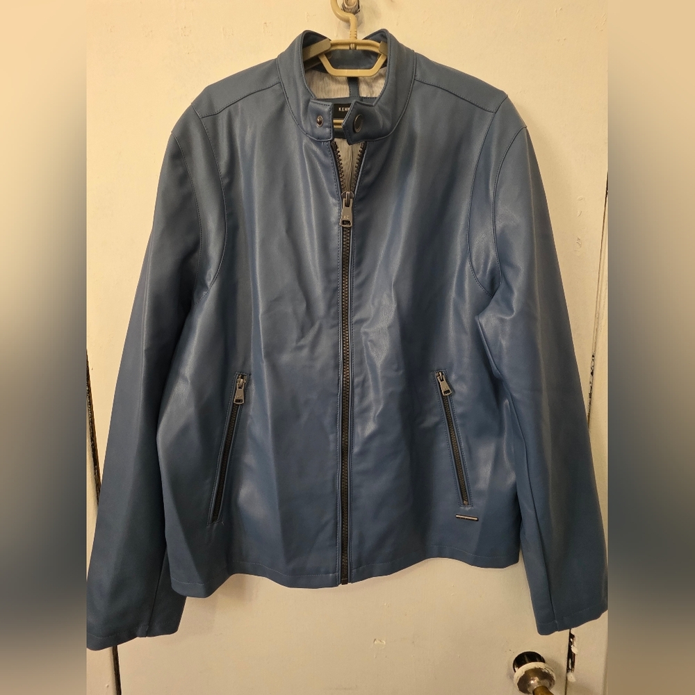 Kenneth Cole Blue Leather Jacket Sz: L. Color : Cobalt Blue